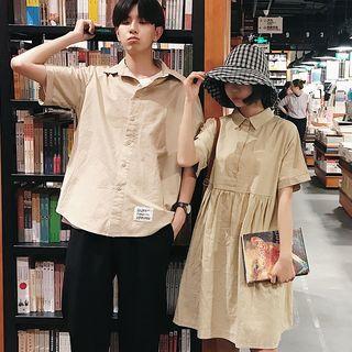 Couple Matching Plain Short-sleeve Shirt / Shirtdress
