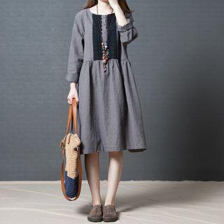 Loose-fit Oversized Crewneck Pocketed Gingham Cotton Sheath Dress