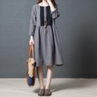 Loose-fit Oversized Crewneck Pocketed Gingham Cotton Sheath Dress