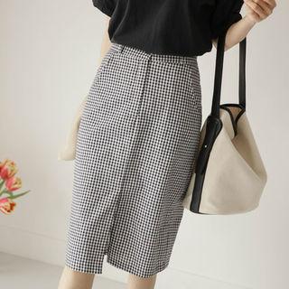 Slit-front Gingham H-line Skirt