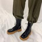 Lug-sole Lace-up Mid-calf Boots
