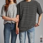 Couple Crew-neck Striped T-shirt