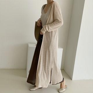 Linen Blend Maxi Cardigan Oatmeal - One Size