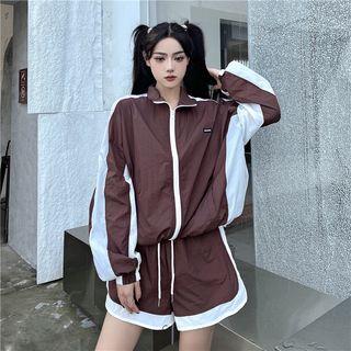Set: Hooded Zip Jacket + Shorts Set Of 2 - Jacket & Shorts - Coffee - One Size
