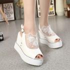 Lace Panel Wedge Sandals
