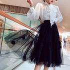 Star Pattern Blouse / Sheer Midi Skirt