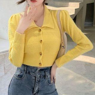 Collared Cardigan Milky Yellow - One Size