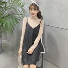 Mock Neck Long-sleeve T-shirt / Faux Leather Strappy Dress