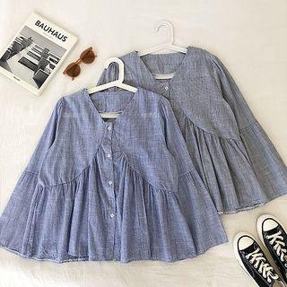 V-neck Single-breasted Flare-sleeve Blouse