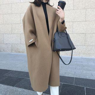 Long Sleeve Round Neck Plain Woolen Long Blazer