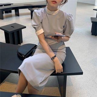 Elbow-sleeve Maxi Sheath Dress