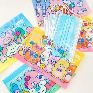 Set Of 4 : Cartoon Self Sealing Surgical Mask Storage Bag