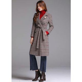 Double-breasted Tie-waist Plaid Coat