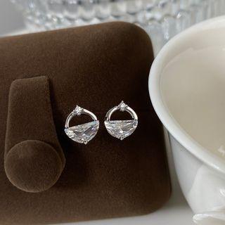 Rhinestone Sterling Silver Ear Stud 1 Pair - 925 Silver - Silver - One Size