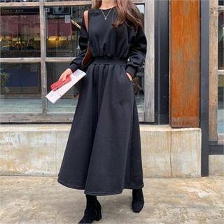 Gathered-waist Fleece-lined Pullover Dress