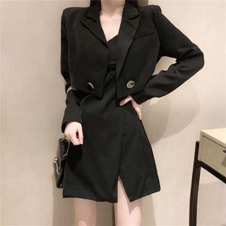 Spaghetti Strap Mini A-line Dress / Cropped Blazer