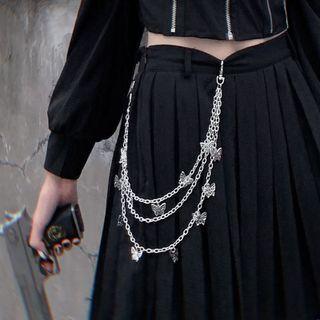 Butterfly Layered Alloy Jeans Chain Three Layers - Silver - One Size