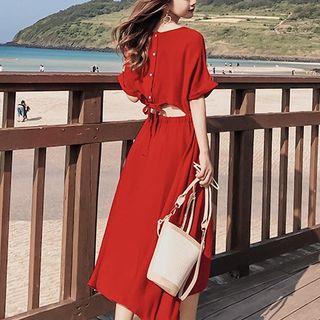 Short Sleeve Cutout Buttoned Back A-line Dress