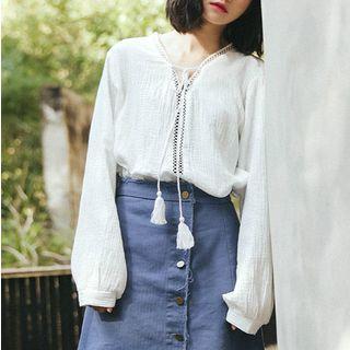 Tassel Detail Blouse White - One Size
