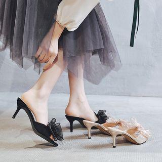 Mesh Bow-accent Kitten Heel Slide Sandals