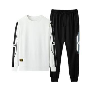 Set: Lettering Sweatshirt + Straight-leg Jogger Sweatpants