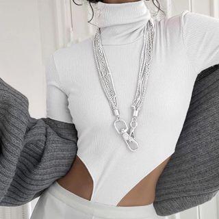 Long-sleeve Turtleneck Irregular Crop Top
