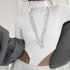 Long-sleeve Turtleneck Irregular Crop Top