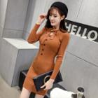 Bow Accent Long Sleeve Knit Dress