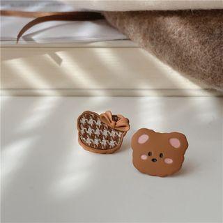 Bear Houndstooth Asymmetrical Alloy Earring 1 Pair - Brown - One Size