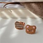 Bear Houndstooth Asymmetrical Alloy Earring 1 Pair - Brown - One Size