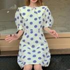 Puff-sleeve Collared Dotted Mini A-line Dress