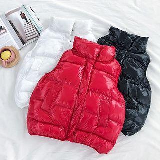 Plain Mock-neck Zip Sleeveless Jacket