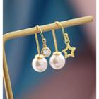 925 Sterling Silver Faux Pearl Star Dangle Earring 1 Pair - White Faux Pearl - Gold - One Size