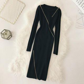Diagonal Zipper Knit Dress