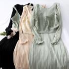 Set: Pleated Midi Dress + Knit Vest
