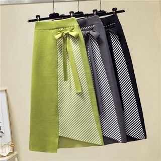 Striped Panel Knit Midi A-line Skirt