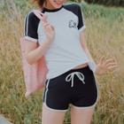 Set: Short-sleeve Raglan Rash Guard + Swim Bottom