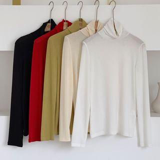 Long-sleeve Turtle-neck Knit Top