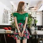 Set: Ribbed Knit Top + Floral Skirt