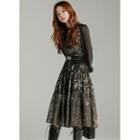 Tie-neck Jacquard Midi Tiered Dress