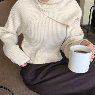 Set: Ribbed Knit Tank Top + Turtleneck Shrug