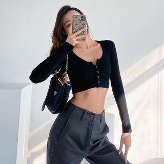 Skinny Button-up Crop T-shirt