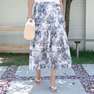 Animal Print Maxi Ruffle Skirt Navy Blue - One Size