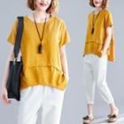 Irregular Hem Short-sleeve Blouse Yellow - One Size