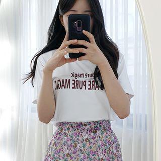 Petite Size Letter-printed Textured T-shirt