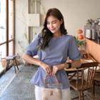 Tie-back Check Blouse Blue - One Size