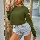 Long-sleeve Crew Neck Cropped T-shirt