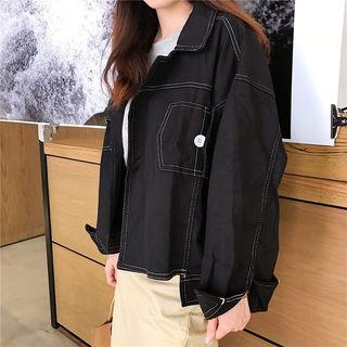 Contrast Stitch Denim Jacket Black - One Size