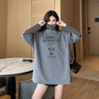 Elbow-sleeve Lettering T-shirt / Long-sleeve Turtle-neck Striped T-shirt