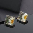 Floral Resin Ear Stud 1 Pair - White & Green & Yellow - One Size
